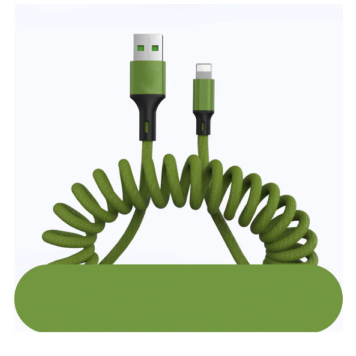 Curled Charging Cable for iPhone Lightning - 5A Spiral Spring Data Cable 1.5 Meter Charger Cable Green