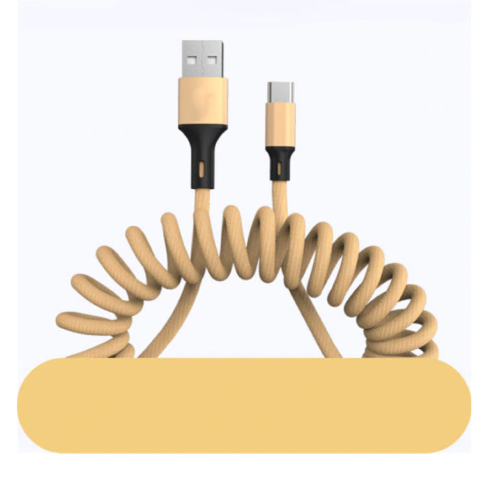 Cable de carga USB-C rizado - Cable de datos de resorte en espiral 5A Cable cargador de 1,5 metros Dorado