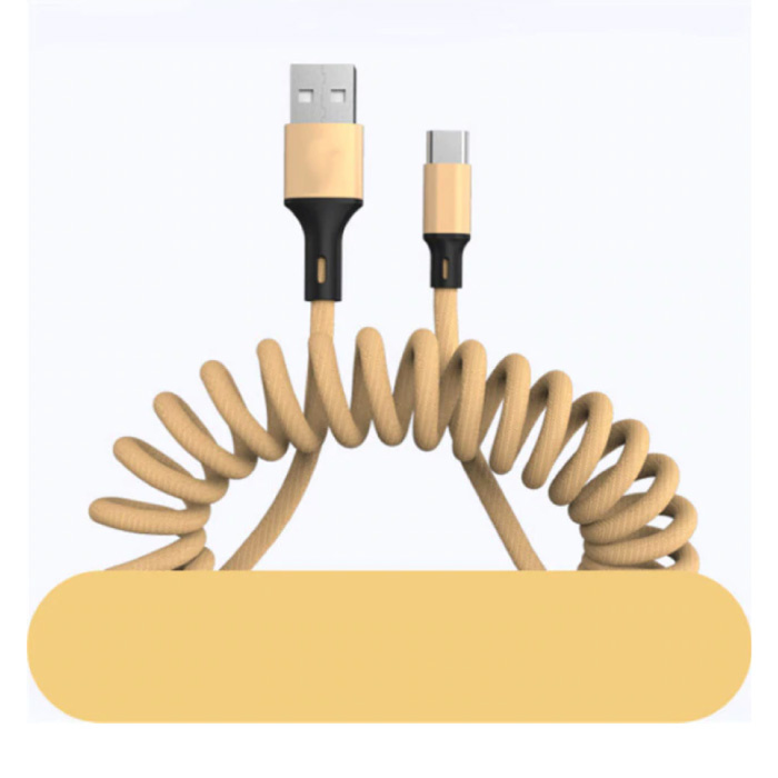 Zwinięty kabel do ładowania USB-C - 5A Kabel do transmisji danych ze sprężyną spiralną Kabel do ładowania o długości 1,5 metra Złoty