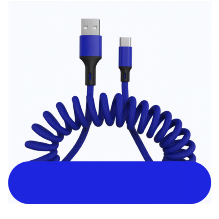 Cable de carga USB-C rizado - Cable de datos de resorte en espiral 5A Cable de cargador de 1,5 metros Azul