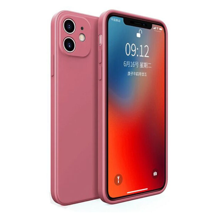 iPhone 12 Mini kwadratowe silikonowe etui - miękkie matowe etui Liquid Cover Pink