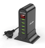 USLION 5-Port USB Laadstation LED Display Muur Oplader Thuislader Stekkerlader Adapter Zwart