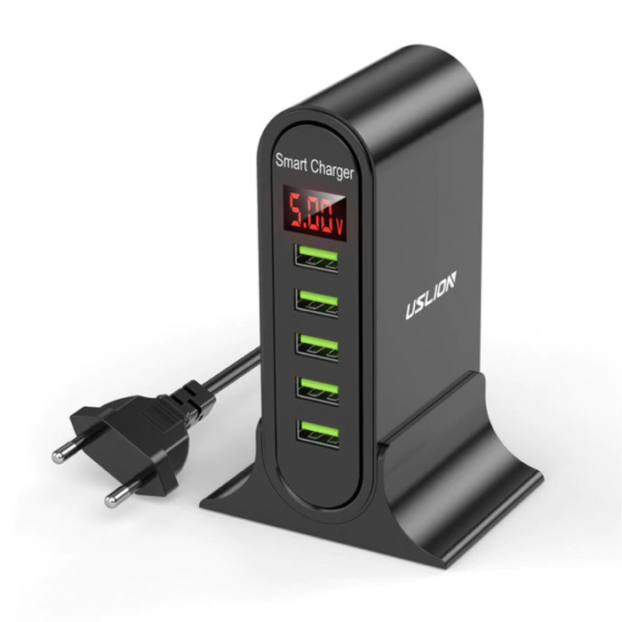 5-Port USB Charging Station LED Display Wall Charger Home Charger Plug Charger Adapter Black