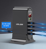 USLION 5-Port USB Laadstation LED Display Muur Oplader Thuislader Stekkerlader Adapter Zwart