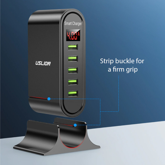 Comprar Cargador USB de 5 puertos HUB pantalla LED estación de carga USB  múltiple base de escritorio pared hogar enchufe UE Reino Unido