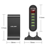 USLION 5-Port USB Laadstation LED Display Muur Oplader Thuislader Stekkerlader Adapter Zwart