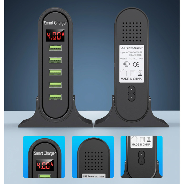 Ricarica USB Display 5-Port LED Stazione della casa della parete del  caricatore caricatore della spina