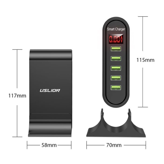 Caricabatteria da parete con display a LED per stazione di ricarica USB a 5  porte Adattatore per caricabatteria da casa Bianco