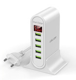 USLION 5-Port USB Charging Station LED Display Wall Charger Home Charger Plug Charger Adapter White