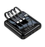 Tollcuudda Mini Powerbank Universal 20.000mAh - 4 tipos de cable de carga - 2x USB LED Display Batería de emergencia Cargador de batería Cargador Negro