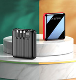 Tollcuudda Mini Powerbank Universal 20.000mAh - 4 tipos de cable de carga - 2x USB LED Display Batería de emergencia Cargador de batería Cargador Negro