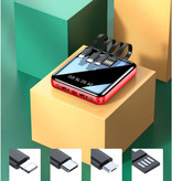 Tollcuudda Universele 20.000mAh Mini Powerbank - 4 Types Oplaadkabel - 2x USB LED Display Noodaccu Batterij Oplader Charger Rood