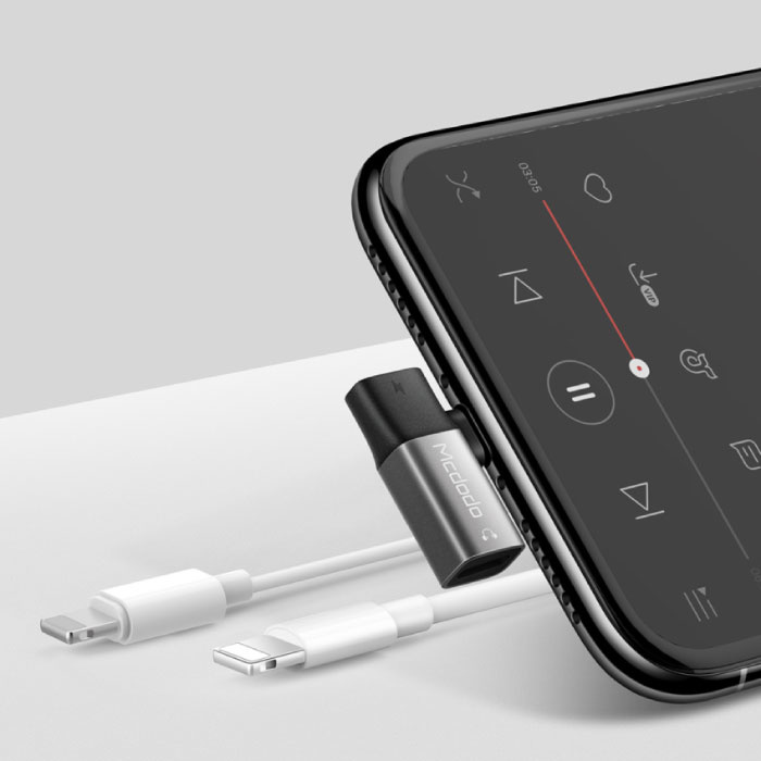 Ładowarka iPhone Lightning i rozdzielacz AUX - adapter rozgałęźnika audio do słuchawek Czarny