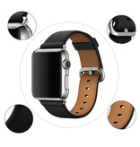 Stuff Certified® Bracelet en cuir pour iWatch 38 mm - Bracelet Bracelet en cuir durable Bracelet en acier inoxydable Fermoir en acier inoxydable noir