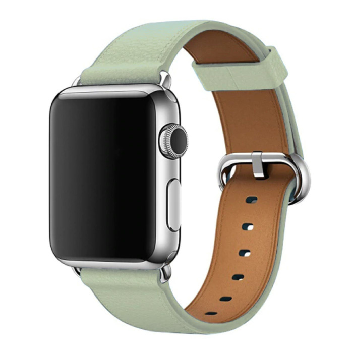 Stuff Certified® Leather Strap for iWatch 38mm - Bracelet Wristband Durable Leather Watchband Stainless Steel Clasp Green
