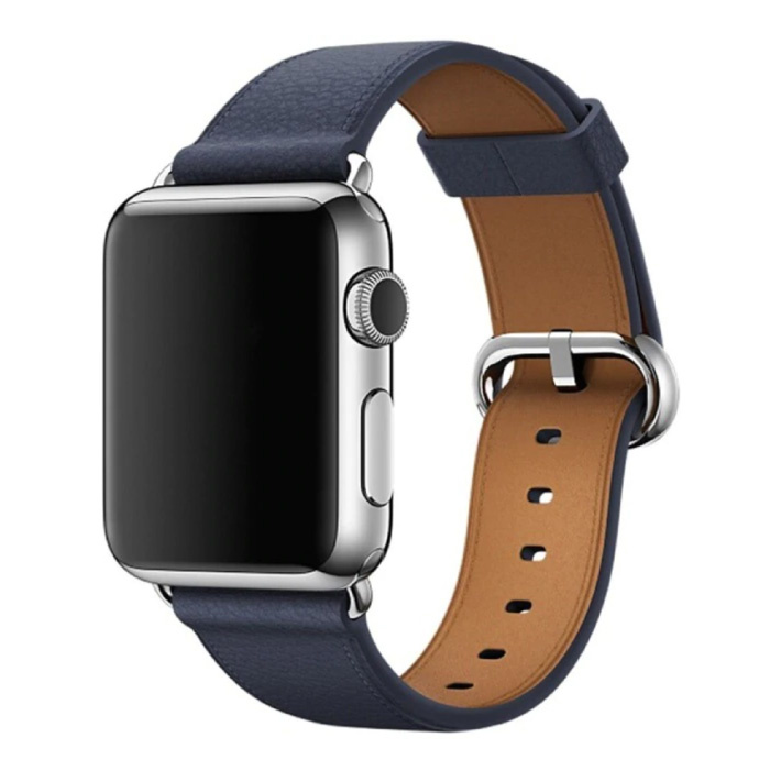 Bracelet en cuir pour iWatch 38 mm - Bracelet Bracelet en cuir durable Bracelet en acier inoxydable Fermoir en acier inoxydable bleu foncé