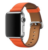 Stuff Certified® Leren Bandje voor iWatch 38mm - Armband Polsband Duurzaam Leer Horlogeband Roestvrij Staal Sluiting Oranje