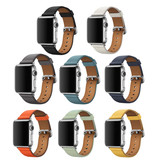Stuff Certified® Leather Strap for iWatch 44mm - Bracelet Wristband Durable Leather Watchband Stainless Steel Clasp Gray