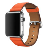 Stuff Certified® Leather Strap for iWatch 44mm - Bracelet Wristband Durable Leather Watchband Stainless Steel Clasp Orange