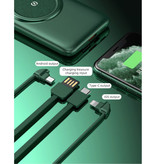 Caseier 20.000mAh Qi Powerbank - Carga inalámbrica - 4 tipos de cable de carga - Pantalla LED USB Batería de emergencia Cargador de batería Cargador Negro