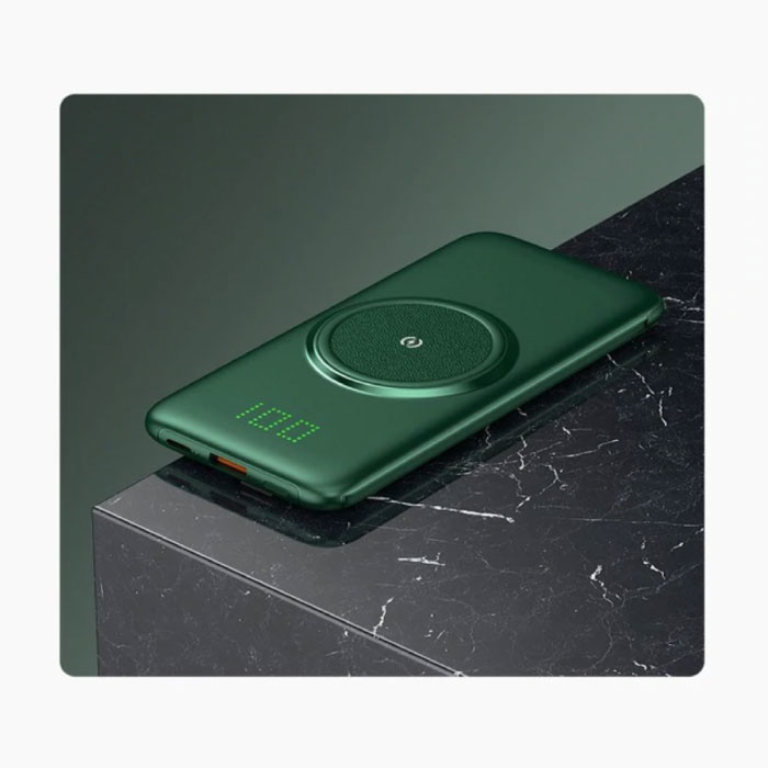 20.000mAh Qi Power Bank - Carga inalámbrica - 4 tipos de cable de carga - Pantalla LED USB Batería de emergencia Cargador de batería Cargador Verde