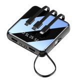 Caseier Mini banco de energía universal de 10,000mAh - 4 tipos de cable de carga - 2x USB LED Display Batería de emergencia Cargador de batería Cargador Negro