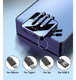 Caseier Uniwersalny mini power bank 10 000 mAh - 4 rodzaje kabli ładujących - 2x wyświetlacz LED USB Awaryjna ładowarka akumulatorów Ładowarka Czarna