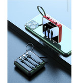 Caseier Mini banco de energía universal de 10,000mAh - 4 tipos de cable de carga - 2x USB LED Display Batería de emergencia Cargador de batería Cargador Negro