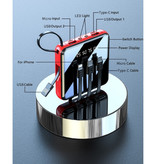 Caseier Uniwersalny mini power bank 10 000 mAh - 4 rodzaje kabli ładujących - 2x wyświetlacz LED USB Awaryjna ładowarka baterii Ładowarka czerwona