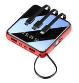 Caseier Mini banque d'alimentation universelle 10 000 mAh - Câble de charge 4 types - 2x USB LED Display Chargeur de batterie de secours Chargeur de batterie Rouge