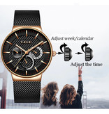 Lige Reloj de lujo para hombre - Movimiento de cuarzo anólogo para hombre, negro y dorado