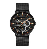 Lige Montre de luxe pour homme - Mouvement à quartz Anologue pour homme noir-or