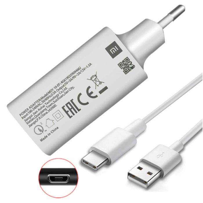 Fast Charge Plug Charger + Micro-USB Charging Cable - 3A Quick Charge 3.0 Charger Adapter and Data Cable White