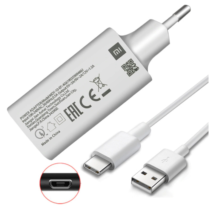 Fast Charge Stekkerlader + Micro-USB Oplaadkabel - 3A Quick Charge 3.0 Oplader Adapter en Data Kabel Wit