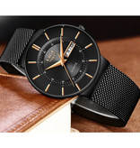 Lige Quartz Movement Men - Montre de luxe Anologue pour homme noir