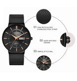 Lige Quartz Movement Men - Montre de luxe Anologue pour homme noir