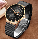 Lige Quartz Movement Men - Montre de luxe Anologian pour homme Noir-Or