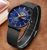 Lige Kwarts Uurwerk Heren - Anoloog Luxe Horloge voor Mannen Zwart-Blauw