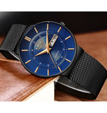 Lige Quartz Movement Men - Montre de luxe Anologian pour homme noir-bleu