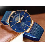 Lige Mechanizm kwarcowy dla mężczyzn - luksusowy zegarek Anologue dla mężczyzn, niebiesko-złoty
