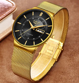 Lige Mechanizm kwarcowy dla mężczyzn - luksusowy zegarek Anologue dla mężczyzn w kolorze złotym