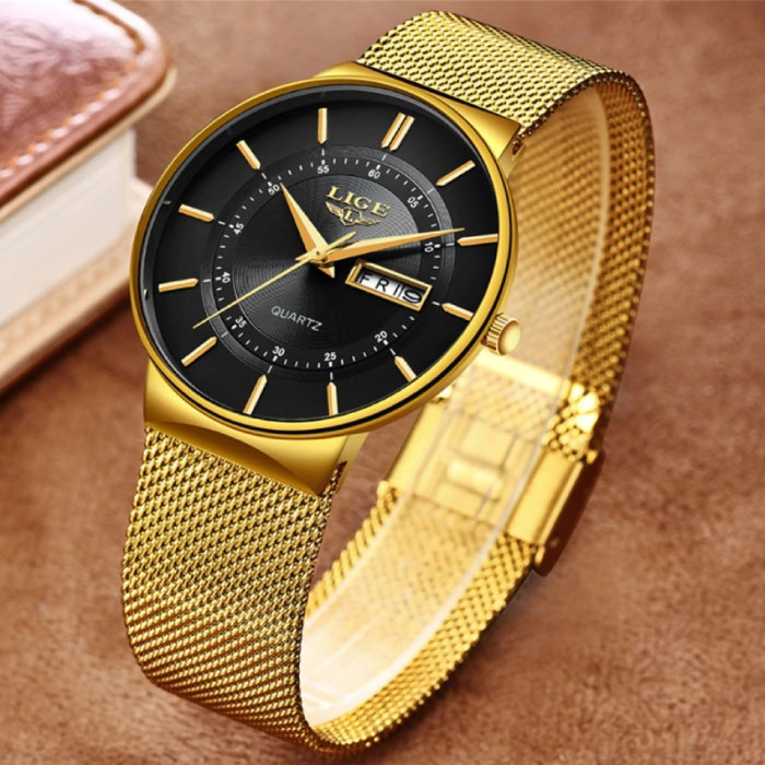 Mechanizm kwarcowy dla mężczyzn - luksusowy zegarek Anologue dla mężczyzn w kolorze złotym