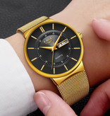 Lige Movimiento de cuarzo para hombre - Reloj de lujo Anologue para hombre dorado