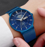 Lige Quartz Movement Men - Luksusowy zegarek Anologue dla mężczyzn Niebieski