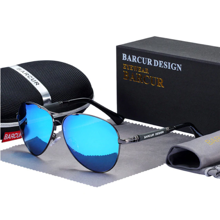 Barcur Spiegel Zonnebril - Titanium Legering Pilotenbril met UV400 en Polarisatie Filter voor Mannen en Vrouwen - Blauw