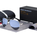 Barcur Lustrzane okulary przeciwsłoneczne - Okulary pilotażowe ze stopu tytanu z UV400 i filtrem polaryzacyjnym dla mężczyzn i kobiet - srebrne