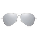 Barcur Lunettes de soleil miroir - Lunettes pilote en alliage de titane avec UV400 et filtre polarisant pour hommes et femmes - Argent