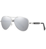 Barcur Mirror Sunglasses - Titanium Alloy Pilot Glasses with UV400 and Polarizing Filter for Men and Women - Silver