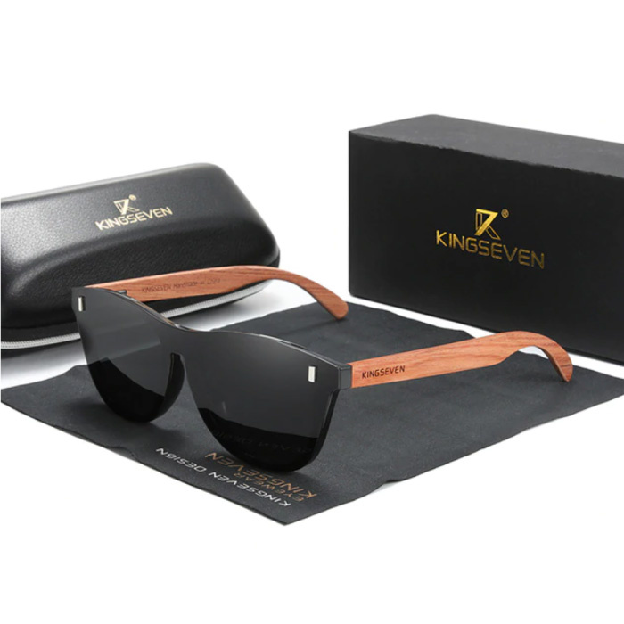 Gafas de sol de lujo con marco de madera - UV400 y filtro polarizador para mujer - Negro