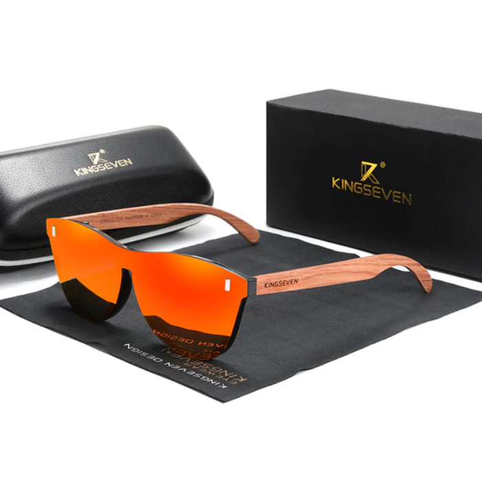 Luksusowe okulary przeciwsłoneczne z drewnianą oprawką - UV400 i filtrem polaryzacyjnym dla kobiet - pomarańczowe